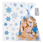 GWHOLE 100 PCS Christmas Snowflake Cellophane Bags Gift Bags Candy Cookie Bakery Bags with Twist Ties for Christmas Party