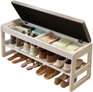 AQIMUELE Shoe Rack Bench with Cushion,2 Tiers Shoe Bench with Flip-Top Storage,Wood Shoe Rack for Entryway,Hallway（White,39.4"）