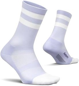 Feetures Elite Light Cushion Mini Crew Sock - Sport Sock with Targeted Compression - Large, Lilac High Top Stripe (1 Pair)