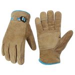 HANDLANDY Winter Gardening Gloves for Men Women, Water Repellent Cold Weather Insulated Leather Work Gloves Large