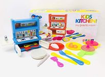 blossom kitchen set toy for kids pretend play for girls with spoon, fork, knife, pan, plates, vegetables, chapati roller & stick / modern indoor outdoor playing (kids kitchen)-Multi color