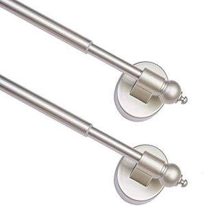 Coquilles Magnetic Curtain Rods,Multi-Use Adjustable Appliance for Metal Doors,Windows,No Tools Needed，9-16 Inch，Nickel，2 Pack