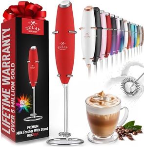 Zulay Kitchen Powerful Milk Frother Wand - Ultra Fast Handheld Drink Mixer - Electric Whisk Foam Maker for Coffee, Lattes, Cappuccino, Frappe, Matcha & Coffee Creamer - Milk Boss Cardinal Red