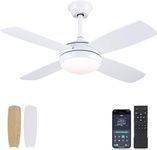 Asyko 42" Ceiling Fans with Lights, White Modern Ceiling Fan with Remote and APP Control, 6 Speed and Memory Function, Low Profile Ceiling Fan Light for Bedroom, Living Room, Dinning Room