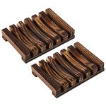 LONAGE Wooden Soap Case Holder with Drain, Sink Deck Bathtub, Shower Soap Tray Rack Saver, Natural Hand Craft Soap Dish Sponge Holder for Home Bathroom Kitchen Sponges Scrubber (2 Pack)