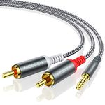 RCA to 3.5mm AUX Cable, (6.6 Feet) 3.5 mm to RCA 2-Male Headphone Jack Adapter Splitter Premium Stereo Audio Cord for Connects a Smartphone, Tablet, HDTV,or MP3 Player to a Speaker - Spphire [Grey]