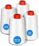 AOFITOA Serger Thread Cones 4 Pack, 40S/2-16000 Yards White All Purpose Sewing Cone Thread for Sewing, Quilting, Serger Machines, Over Lock, Piecing, Merrow & Hand Embroidery.