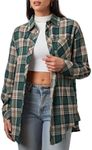 CHYRII Womens Button Down Flannel Shirts Long Sleeve Plaid Shacket Business Casual Blouse Tops 7157-Christmas Green S