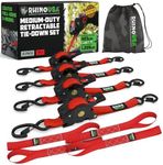 Rhino USA Retractable Ratchet Tie Down Straps (4PK) - 540kg Guaranteed Max Break Strength, Includes (4) Ultimate 2.5 cm x 3 m Autoretract Tie Downs with Padded Handles - Red