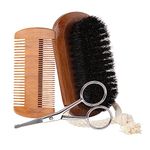 Nivaobi 3 Pcs Beard Brush Beard Comb Kit with Double-Sided Sandalwood Beard Comb for Men Mustache Stainless Steel Trimming Scissors Natural Boar Bristle Brush Anti Static for Men Grooming