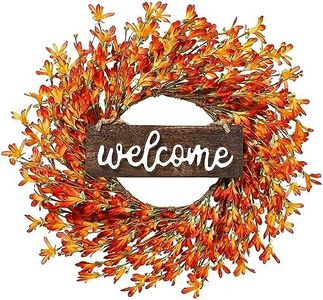 Sggvecsy Artificial Fall Wreath 20’’ Autumn Front Door Wreath Harvest Wreath with Forsythia Flowers Orange Berries Welcome Sign for Outside Indoor Wall Window Festival Thanksgiving Fall Autumn Decor