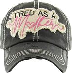 Funky Junque Distressed Baseball Cap Vintage Dad Hat - Tired As A Mother (Black)