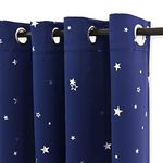 PONY DANCE Blue Star Curtains for Boys - Thermal Blackout Curtains with Pattern Star Foil Printed Eyelet Top for Kids Bedroom and Living Room (Width 52 inch x Drop 84 inch, Blue, 1 Pair)