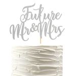 Arthsdite 1Pc Future Mr and Mrs Cake Topper, Bridal Shower Cake Pick Decorations- for Wedding Engagement Theme Party Decoration, Bachelor Party Decorations Supplies - Silver Glitter