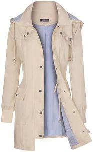 Bloggerlove Womens Rain Jacket Lightweight Raincoats Waterproof with Hood Outdoor Long Rain Coat Hiking Jackets Khaki S