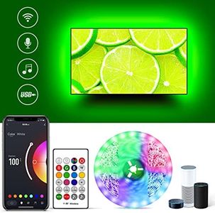 TV LED Backlight 75 Inch TV, USB LED Strip Lights for TV WiFi Smart Music Sync Compatible with Alexa, RGBW 6500K White Color Changing Monitor Bias Lighting, 17.4ft for 75-82 TVs, Gaming Room Decor