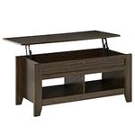 HOMCOM Lift Top Coffee Table with Hidden Storage Compartment and Open Shelves, Lift Tabletop Pop-Up Center Table for Living Room, Dark Walnut