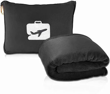 EverSnug Travel Blanket and Pillow - Premium Soft 2 in 1 Airplane Blanket with Soft Bag Pillowcase, Hand Luggage Sleeve and Backpack Clip (Black)