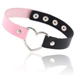 Dual Color Love Heart PU Leather Choker Necklace Goth Choker Collar Chain Black Pink