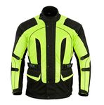 Texpeed Mens Motorcycle Jacket Waterproof Yellow Hi Vis Textile Cordura With Biker Motorbike CE Armour (EN 1621-1) M