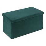 Bonlife Ottoman Bench,Large Toy Storage Box with Lid,Folding Footstool with Storage for Living Room,Hallway,Boucle Fabric,Green,80x40x40cm