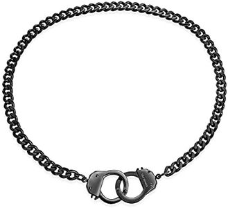 Mens Biker Punk Rocker Biker Jewelry Large Statement Chain Handcuff Necklace Black Or Silver Tone Stainless Steel Pendant For Men Women 20 Inch