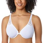 Delimira Women's Front Fastening Bras Underwire Non Padded Plunge Racer Back Comfort Plus Size Bra White 40DD