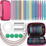 Dovhmoh 26 Pieces Aluminum Interchangeable Circular Knitting Needle Set,13 Size Interchangeable Crochet Needles for Knitting