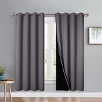 PONY DANCE Grey Blackout Curtains for Bedroom - Curtain 100% Sunlight Block Soundproof Curtain with Black Liner Eyelet Top for Energy Saving Window Treatment for Room, 2 Pcs, W46 xD72