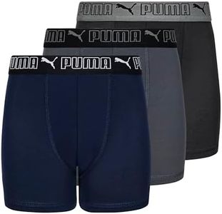 PUMA 3 Pack Boys' Performance Boxer Brief, Peacoat/Castlerock, Medium