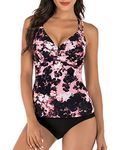 HAIVIDO Women's V Neck Tankini Set Criss Cross Back Tankini Top with Bikini Bottom Two Piece Bathing, Print-8, XXL