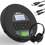 KLIM Nomad with Headset - New Version - Portable CD Player Walkman with Long-Lasting Battery - Radio FM - Compatible MP3 CD Player Portable - TF Card Radio FM Bluetooth - Ideal for Cars - Black