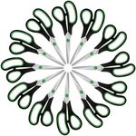 Belle Vous (12 Pack) Black & Green Adult Scissors - Crafting/Stationery Scissors Multipack for Wrapping Paper - Sharp Heavy Duty Blades for Home/Office