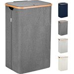 Lonbet - Grey Laundry Hamper with Lid - XL 100 L - Large Hampers for Laundry with Handles - Laundry Baskets with Lid for Bedrooms - Bamboo Bathroom Tall Laundry Bin