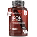 Gentle Iron Tablets High Strength 28mg - 400 Tablets (6+ Months Supply) - Vegan Iron Bisglycinate - Energy Tablets for Tiredness and Fatigue - High Absorption Iron Supplements for Women and Men