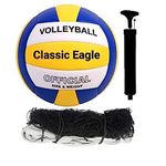 Vishwa Sports New Classic Eagle PVC Synthetic Rubber Volleyball with Wonderful Look Size -4 with Air Pump and Nylon Net | Complete Volleyball Kit (Set of 1) (Multicolour)