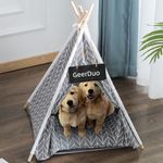 GeerDuo Pet Teepee, Portable Pet Tents for Small Dogs or Cats, Puppy Sweet Bed Washable Dog or Cat Houses with Cushion(Grey,24")