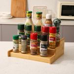 HOKIPO Bamboo Spice Rack Organizer 3 Tier Countertop Step Spice Shelf for Kitchen Cabinet Storage Organizer (AR-5062)