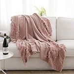 Simple&Opulence 100% Cotton Throw Blanket for Bed, Couch, Tufted Zigzag Knit Woven Boho Blanket with Tassels Soft Lightweight Breathable Cozy Blanket Farmhouse Decoration for All-Season (Dusty Rose)