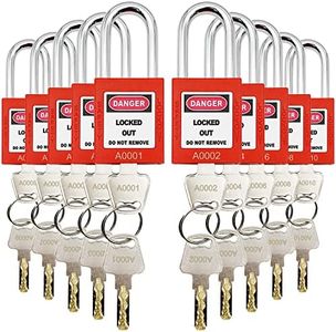 SAFBY 10 Keyed Different Lockout Tagout Lock - Loto Safe Padlocks for Lock Out Tag Out Stations and Devices (Red, Key Different)