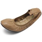 Ollio Women's Shoe Collar Shoe Pull Tab Comfort Ballet Flat beige Size: 6 UK