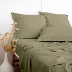 PANDATEX Olive Green Linen-Textured 55% Viscose from Bamboo 45% Cotton Sheets Set Queen Size, Soft Cool & Breathable Sheets for Hot Sleepers, Natural Organic Bed Sheets 16" Deep Pocket - 4 Piece