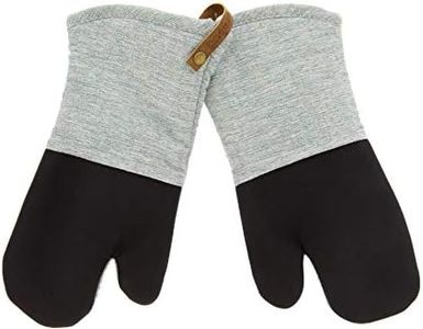 Cuisinart Chambray Neoprene Oven Mitts, 2pk - Non-Slip Heat Resistant Oven Gloves with Premium Insulation, Protect Hands and Surfaces-Ideal Kitchen Set with Faux Leather Loop-Green