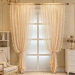 F-CHU Beige Net Curtains 54 drop Sheer Lace Curtains for Bedroom of 2 55 W x 54 L Inch(140cm x 137cm) Beige Curtains