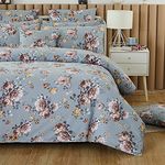 FADFAY Duvet Cover Set Shabby Grey Floral Bedding Vintage Farmhouse Bedding 100% Brushed Cotton Comforter Cover Set with Zipper Closure 3Pcs, 1duvet Cover & 2pillowcases, King/California King Size