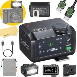Godox iT30Pro N Ultra-Lightweight Mini TTL Flash with 2.4GHz Wireless, HSS 1/8000s, Built-in Diffuser, Touchscreen, with Lithium Battery for Nikon Camera (Black)