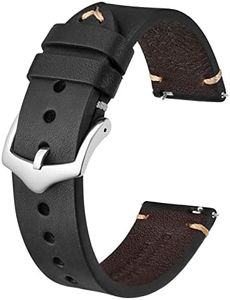 BISONSTRAP Men's Watch Bands, Hand-Stitched Leather Watch Straps, Quick Release, 20mm, Black with Silver Buckle