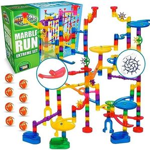 Marble Genius Marble Run - 300 Complete Pieces Maze Track Christmas Toys for Adults, Teens, Toddlers & Kids Aged 4-8 Years Old, (181 Translucent Marbulous Pieces + 119 Glass-Marble Set), Extreme Set