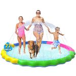 VISTOP Non-Slip Splash Pad for Kids and Dog, Thicken Sprinkler Pool Summer Outdoor Water Toys - Fun Backyard Fountain Play Mat for 3 Age+ Girls Boys or Pet Dog (75 inch, Red&Yellow&Green&Blue)