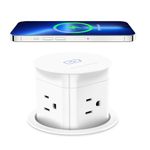 3 inch Pop Up Outlet for Countertop with 15W Wireless Charger,ETL Listed Pop Up Socket for Kitchen Island,4 Outlets,6FT Cord